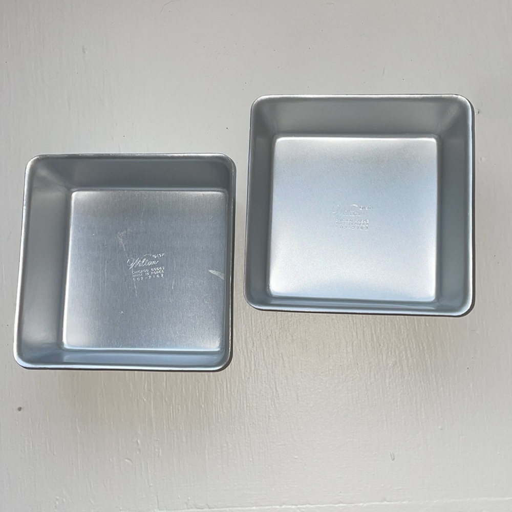 Vintage Wilton cake pans from 1971, made in Korea. The model number is 502-2162
